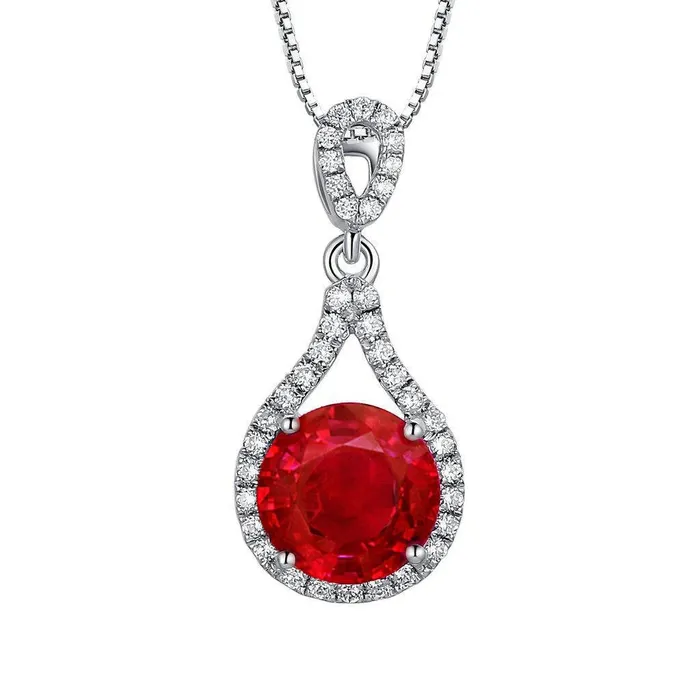 Necklaces GB Red Ruby With Natural Earth Mined Diamond Necklace Pendant 175 Carat White Gold 14K Necklaces GB Red Ruby With Natural Earth Mined Diamond Necklace Pendant 175 Carat White Gold 14K