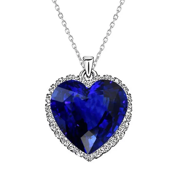 Necklaces GB White Gold Heart Sapphire Natural Earth Mined Diamond Halo Pendant Slide 6 Carats Necklaces GB White Gold Heart Sapphire Natural Earth Mined Diamond Halo Pendant Slide 6 Carats