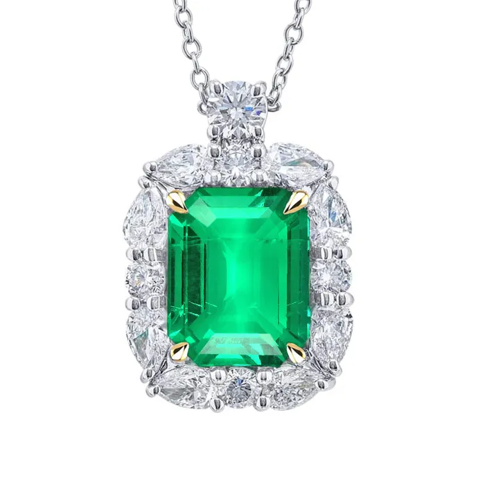 Necklaces HarryChadEntcom Green Emerald Shape Birthstone Pendant Halo Necklace With Chain Necklaces HarryChadEntcom Green Emerald Shape Birthstone Pendant Halo Necklace With Chain