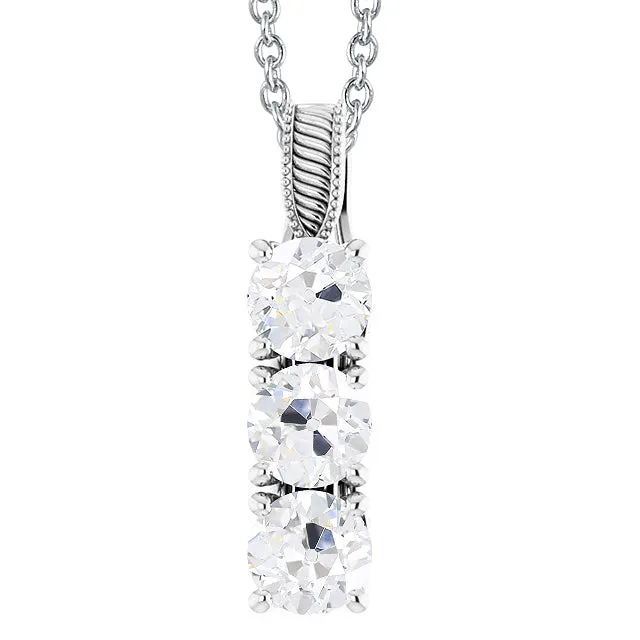 Necklaces HarryChadEntcom Three Stone Round Old Mine Cut Genuine Natural Earth Mined Diamond Pendant 450 Carats White Gold Necklaces HarryChadEntcom Three Stone Round Old Mine Cut Genuine Natural Earth Mined Diamond Pendant 450 Carats White Gold