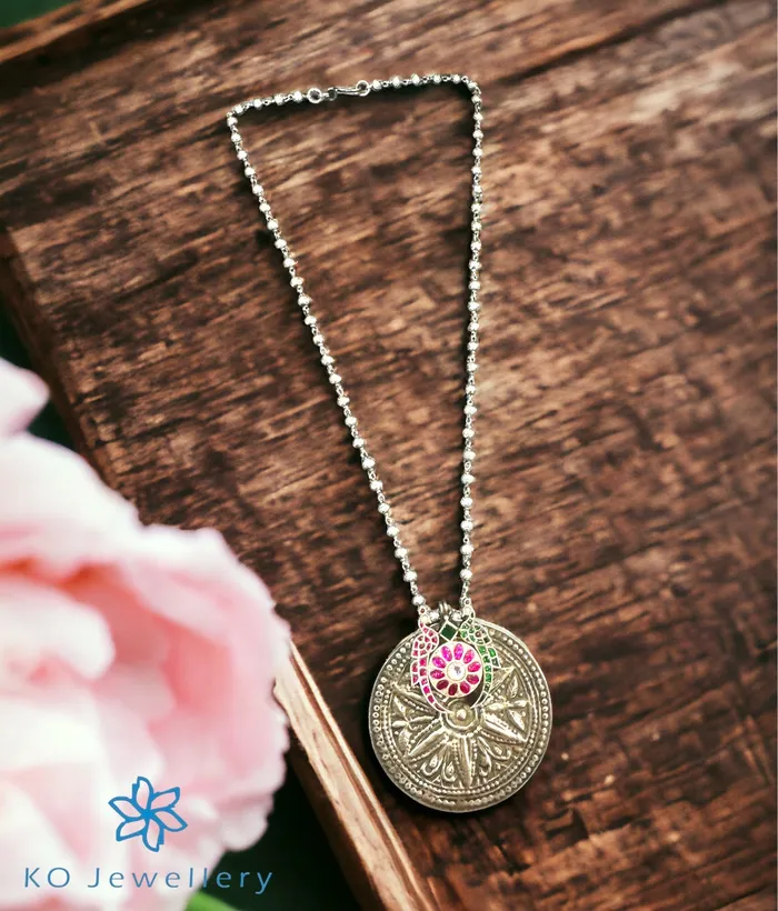 Necklaces Jaipur The Kailash Silver Antique Peacock Kundan Necklace