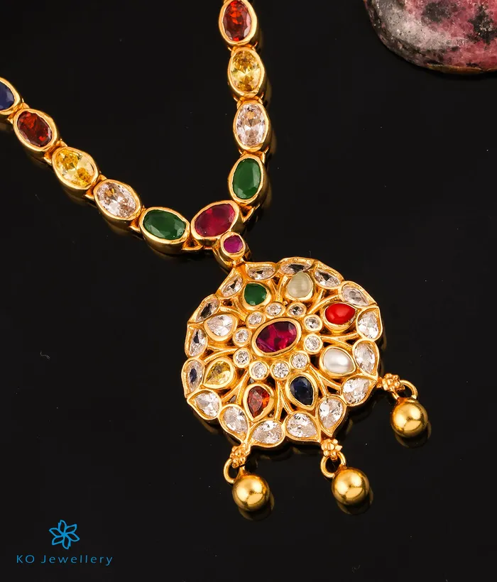 Necklaces Silversmith The Darshana Silver Navratna Necklace