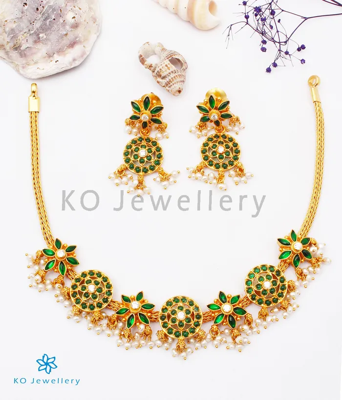 Necklaces Silversmith The Uthika Silver Kempu Necklace Green