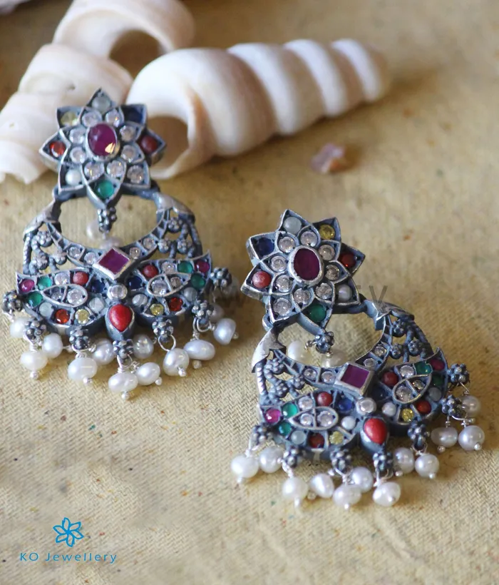 Necklaces The Sraj Silver Navratna Necklace Oxidised Silversmith