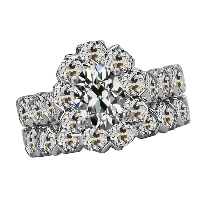 Oval Old Cut 8 Carats Halo Mined Diamond Wedding Ring Set HarryChadEntcom Rings Oval Old Cut 8 Carats Halo Mined Diamond Wedding Ring Set HarryChadEntcom Rings