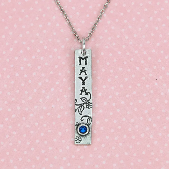 Pewter Rectangle Pendant with Birthstone Bezel 352mm 139 x 64mm 25 16g MJ Necklaces