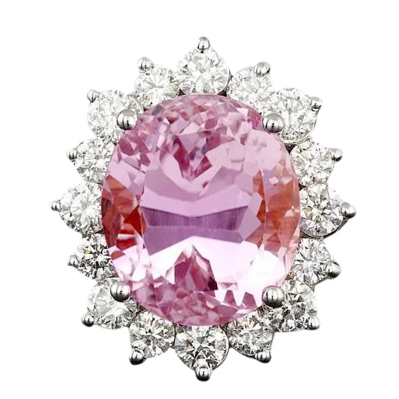 Pink Kunzite Natural Earth Mined Diamond Wedding Ring 22 Ct White Gold 14K GB Rings Pink Kunzite Natural Earth Mined Diamond Wedding Ring 22 Ct White Gold 14K GB Rings