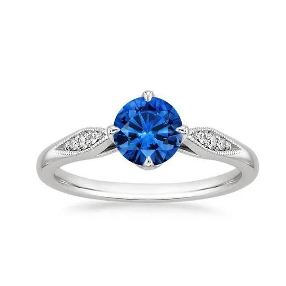 Prong Set 240 Carats Round Cut Ceylon Sapphire Natural Earth Mined Diamonds Ring WG 14K GB Rings Prong Set 240 Carats Round Cut Ceylon Sapphire Natural Earth Mined Diamonds Ring WG 14K GB Rings