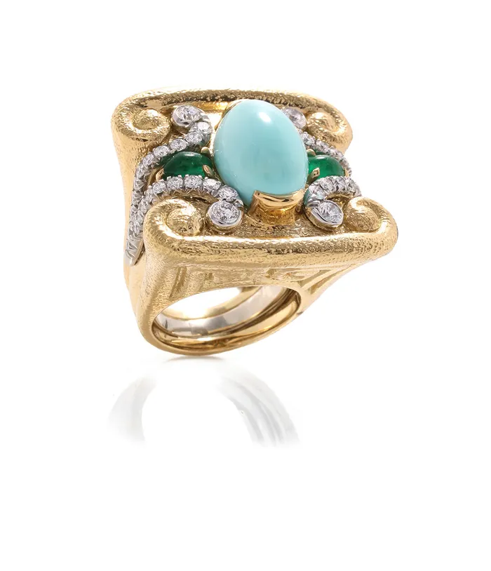 Quad Scroll Stone Ring Emerald David Webb Rings
