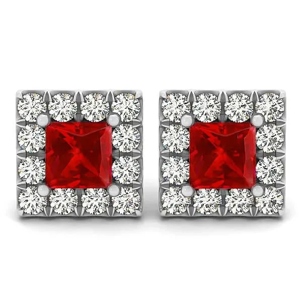 Red Ruby And Natural Earth Mined Diamonds 6 Ct Studs Earrings 14K White Gold GB Earrings Red Ruby And Natural Earth Mined Diamonds 6 Ct Studs Earrings 14K White Gold GB Earrings