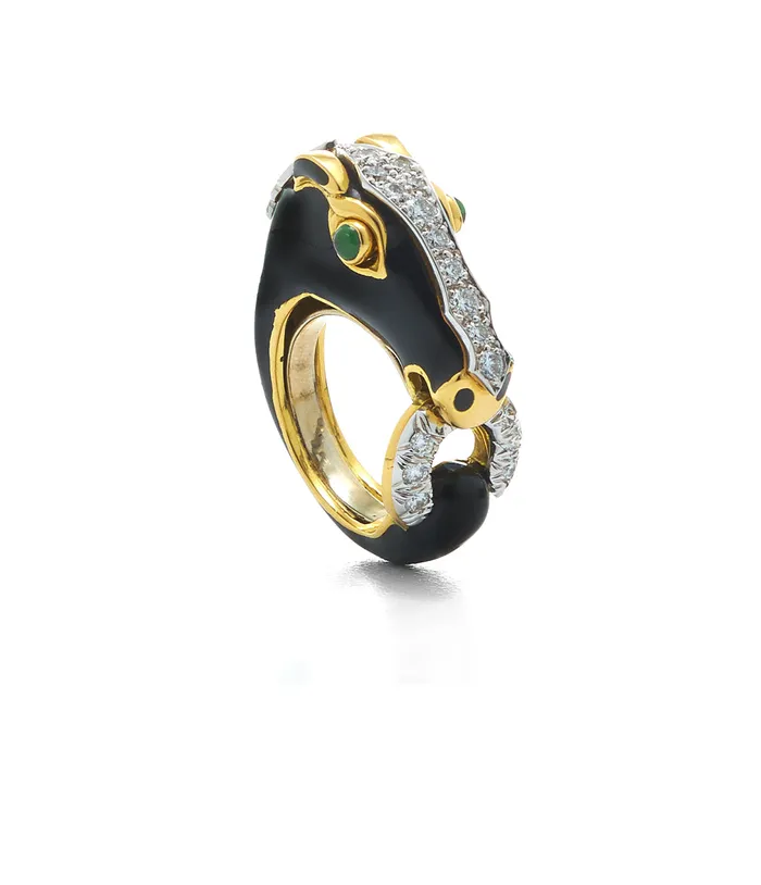 Rings David Webb Workshop Horse Ring Black Enamel Emerald