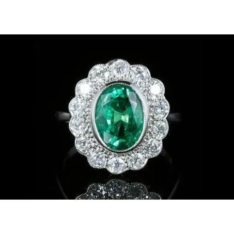 Rings GB 375 Carats Oval Green Emerald With Natural Earth Mined Diamond Engagement Ring White Gold 14K Rings GB 375 Carats Oval Green Emerald With Natural Earth Mined Diamond Engagement Ring White Gold 14K