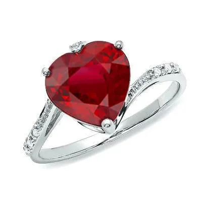 Rings GB 720 Ct Heart Cut Red Ruby And Round Natural Earth Mined Diamond Ring Gold White 14K Rings GB 720 Ct Heart Cut Red Ruby And Round Natural Earth Mined Diamond Ring Gold White 14K