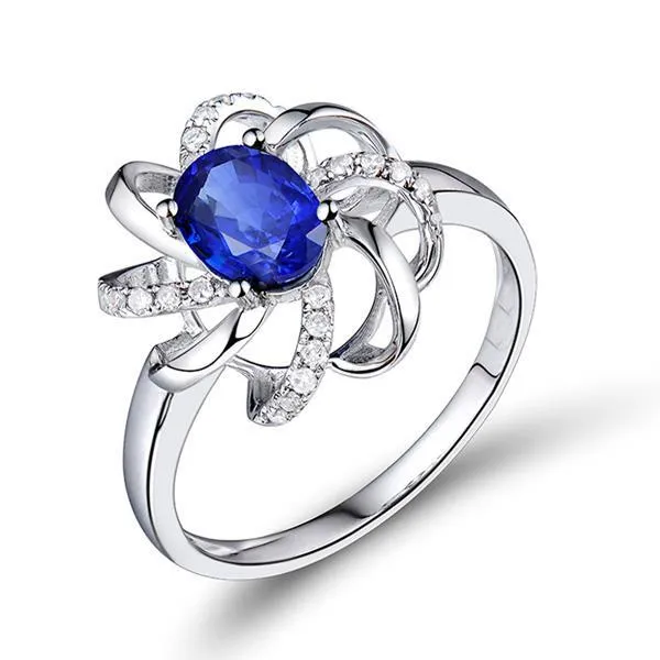 Rings GB Flower Style 250 Carats Sri Lankan Sapphire Natural Earth Mined Diamonds Ring WG 14K Rings GB Flower Style 250 Carats Sri Lankan Sapphire Natural Earth Mined Diamonds Ring WG 14K