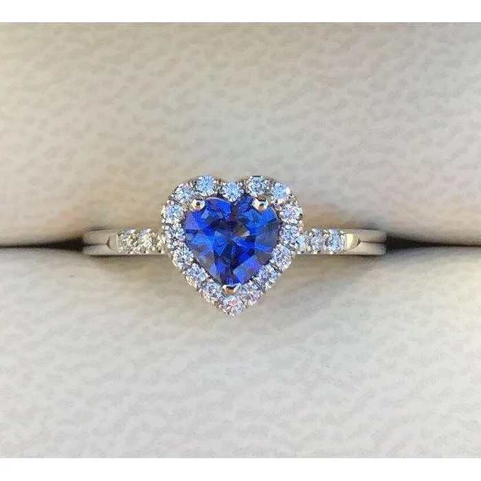 Rings GB Heart Shape Ceylon Sapphire Natural Earth Mined Diamond Wedding Ring 390 Ct Gold 14K Rings GB Heart Shape Ceylon Sapphire Natural Earth Mined Diamond Wedding Ring 390 Ct Gold 14K