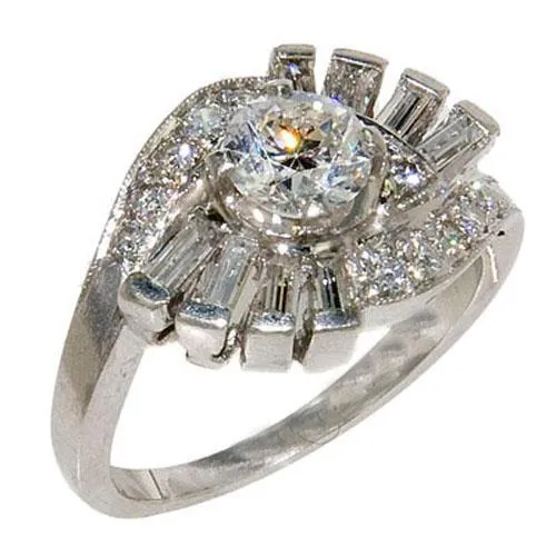 Rings GB Round And Baguette Vintage Style Real Natural Earth Mined Diamond Engagement Ring 230 Carats Rings GB Round And Baguette Vintage Style Real Natural Earth Mined Diamond Engagement Ring 230 Carats