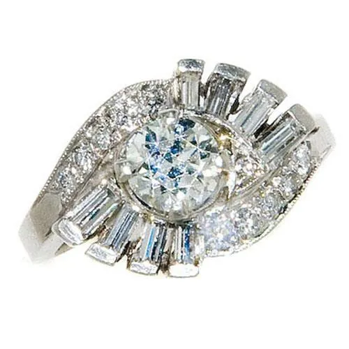 Rings GB Round And Baguette Vintage Style Real Natural Earth Mined Diamond Engagement Ring 230 Carats Rings GB Round And Baguette Vintage Style Real Natural Earth Mined Diamond Engagement Ring 230 Carats
