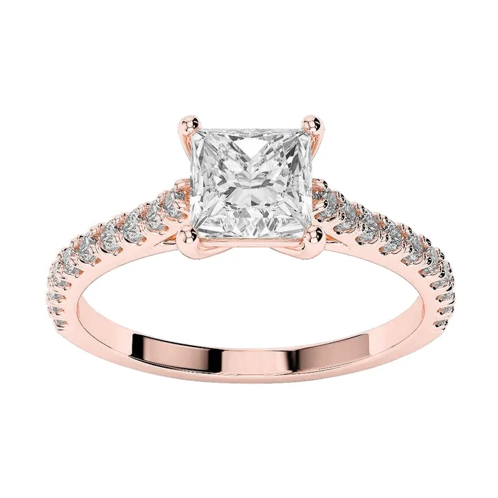 Rings GB Sparkling Princess Cut 310 Carats Natural Earth Mined Diamonds Engagement Ring Rose Gold Rings GB Sparkling Princess Cut 310 Carats Natural Earth Mined Diamonds Engagement Ring Rose Gold