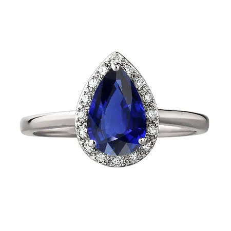 Rings HarryChadEntcom Ladies Halo Ring Pear Cut Ceylon Sapphire 250 Carats White Gold 14K Rings HarryChadEntcom Ladies Halo Ring Pear Cut Ceylon Sapphire 250 Carats White Gold 14K