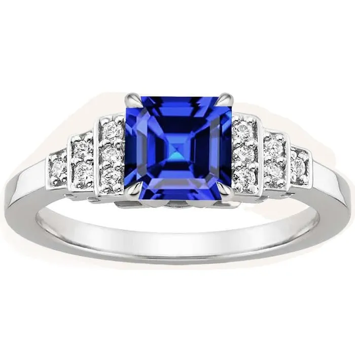 Rings HarryChadEntcom Natural Earth Mined Diamond Fancy Ring Asscher Cut Sapphire Gemstone 3 Carats Prong Set