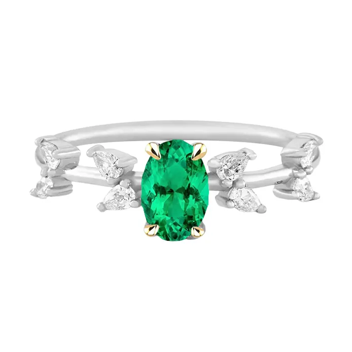 Rings HarryChadEntcom Oval Green Emerald Ring Unique Design Diamond Jewelry Rings HarryChadEntcom Oval Green Emerald Ring Unique Design Diamond Jewelry