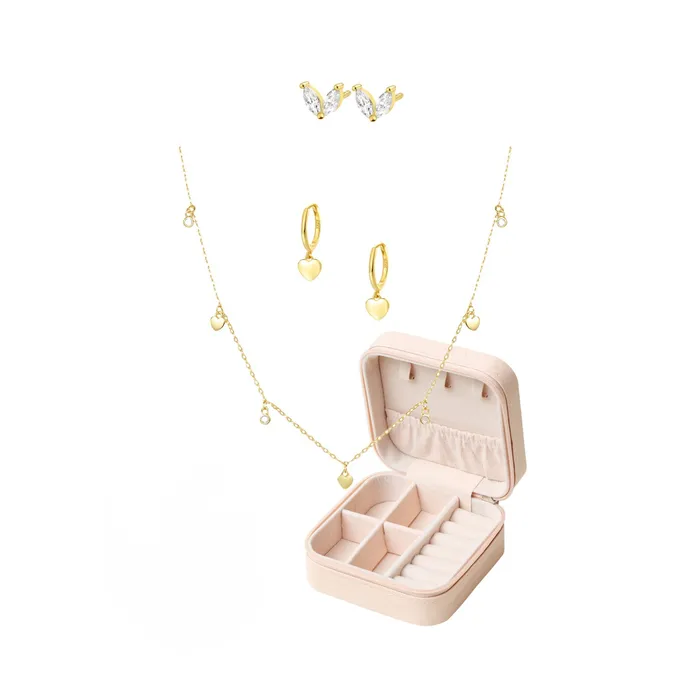 Rings Hey Happiness Love Sterling Silver Gold Jewelry and Case Set
