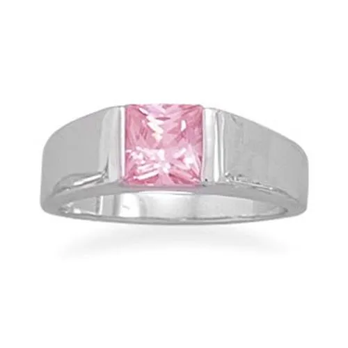 Rings MMA 6mm Square Pink Cz Ring Size 6 MMA