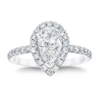 Rings Pear Round Halo Natural Earth Mined Diamond Engagement Ring 145 Ct GB