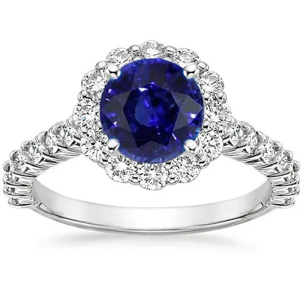 Round Sapphire Engagement Ring With Natural Earth Mined Diamonds GB Rings Round Sapphire Engagement Ring With Natural Earth Mined Diamonds GB Rings