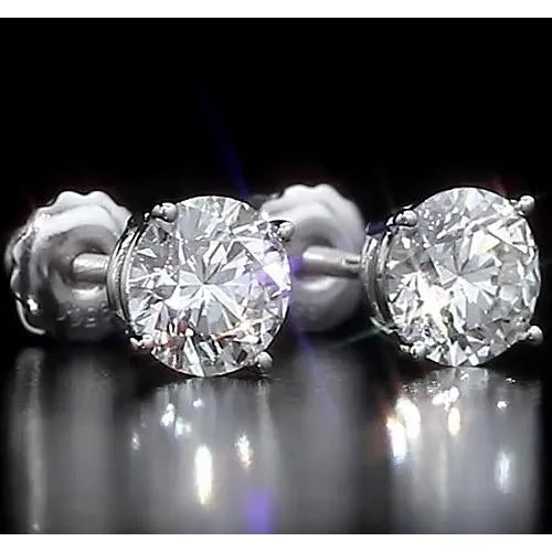 Round Stud Earrings 2 Carats Prong Set Jewelry White Gold 14K Natural Earth Mined Diamond GB Earrings