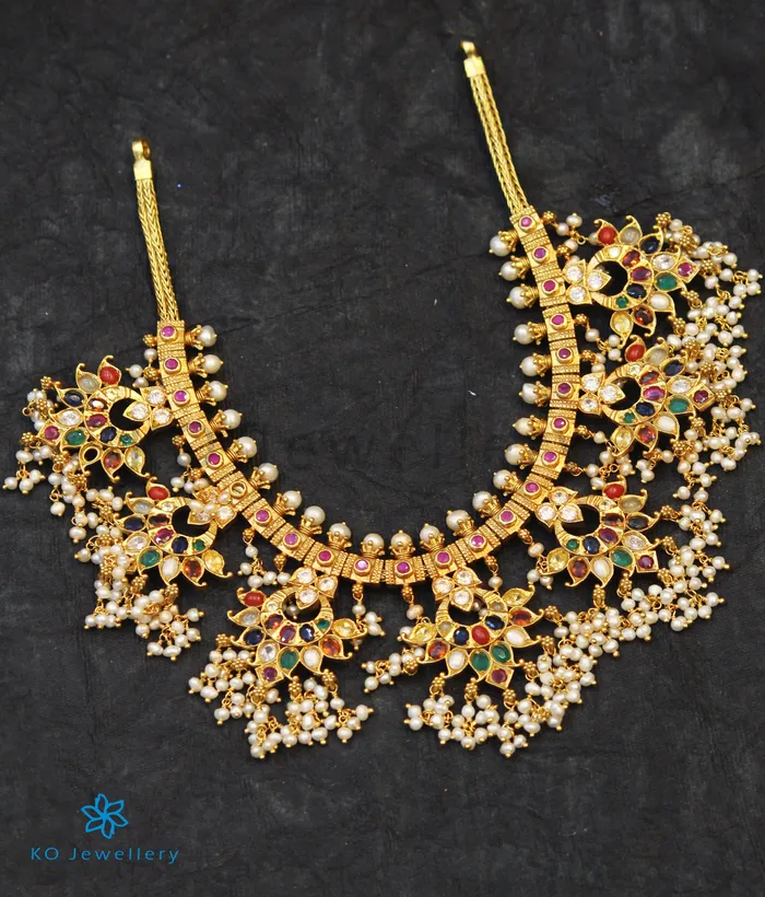 Silversmith Necklaces The Parijata Silver Navaratna Guttapusalu Necklace