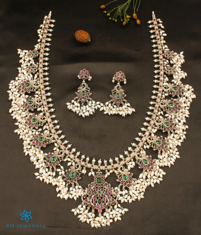Silversmith The Rachana Silver Guttapusalu Necklace OxidisedLong Necklaces
