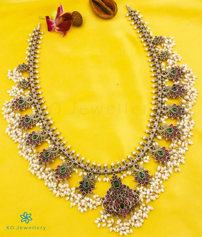 Silversmith The Rachana Silver Guttapusalu Necklace OxidisedLong Necklaces