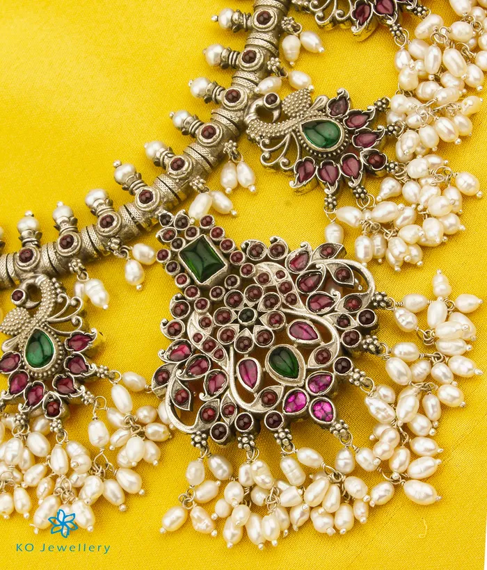 Silversmith The Rachana Silver Guttapusalu Necklace OxidisedLong Necklaces
