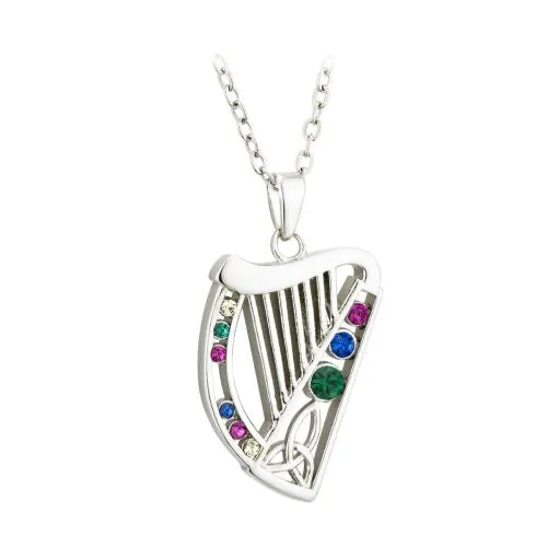 Solvar Rhodium Plated Crystal Harp Pendant Necklace Solvar Necklaces