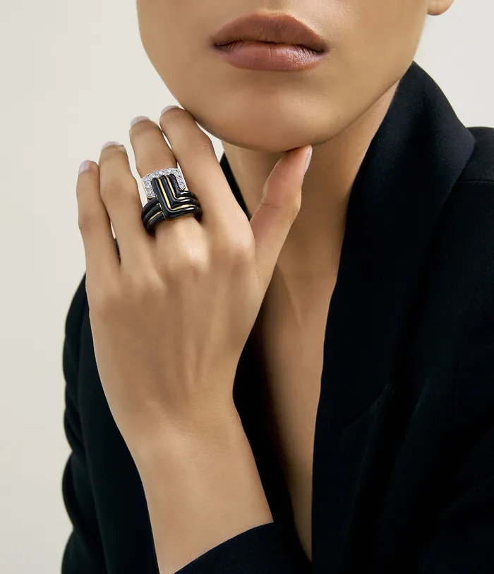 Stella Stripe Ring Black Enamel David Webb Workshop Rings Stella Stripe Ring Black Enamel David Webb Workshop Rings