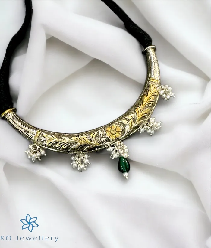 The Ishanvi Silver Antique Hasli Two Tone Necklace Jaipur Necklaces