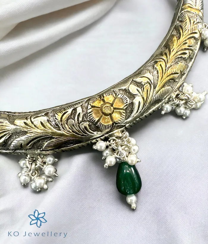 The Ishanvi Silver Antique Hasli Two Tone Necklace Jaipur Necklaces