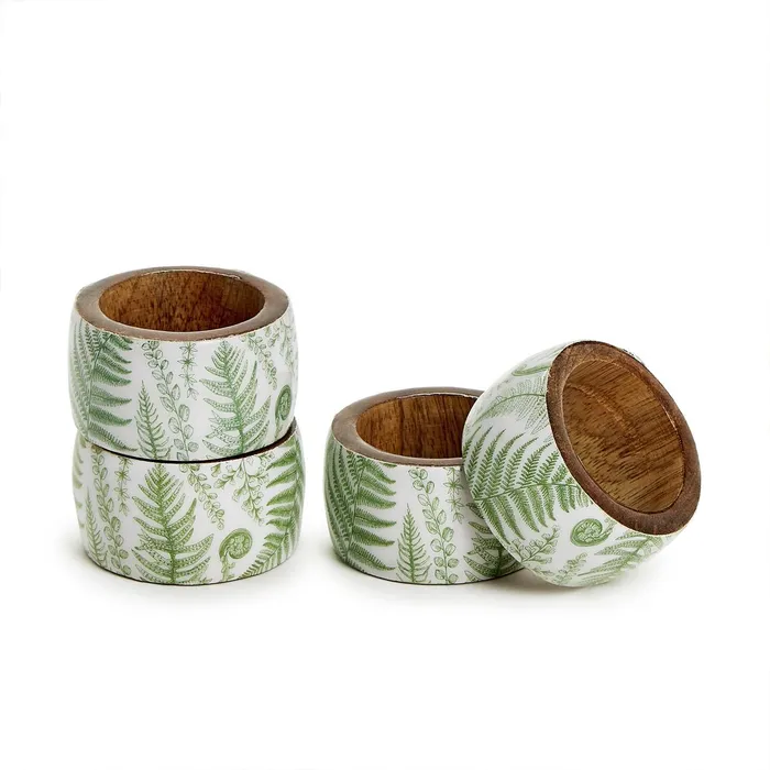 Twos Company Fanciful Fern Set Of 4 HandCrafted Mango Wood Napkin Ring Twos Company Rings Twos Company Fanciful Fern Set Of 4 HandCrafted Mango Wood Napkin Ring Twos Company Rings