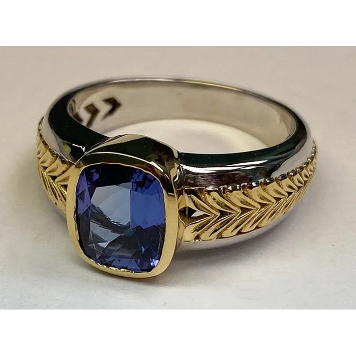Two Tone Solitaire Tanzanite Ring Cushion Bezel Set 550 Carats HarryChadEntcom Rings Two Tone Solitaire Tanzanite Ring Cushion Bezel Set 550 Carats HarryChadEntcom Rings