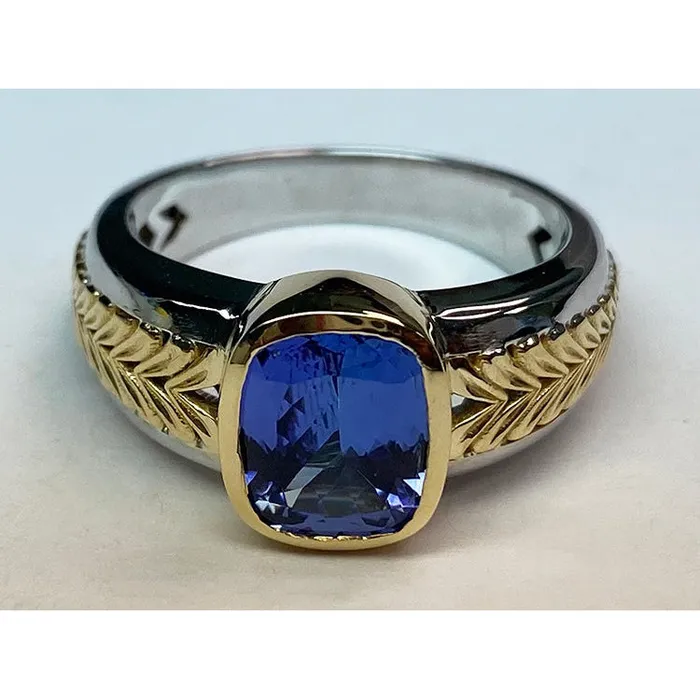 Two Tone Solitaire Tanzanite Ring Cushion Bezel Set 550 Carats HarryChadEntcom Rings Two Tone Solitaire Tanzanite Ring Cushion Bezel Set 550 Carats HarryChadEntcom Rings