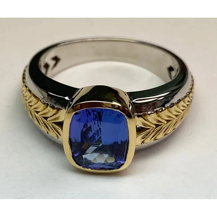 Two Tone Solitaire Tanzanite Ring Cushion Bezel Set 550 Carats HarryChadEntcom Rings Two Tone Solitaire Tanzanite Ring Cushion Bezel Set 550 Carats HarryChadEntcom Rings