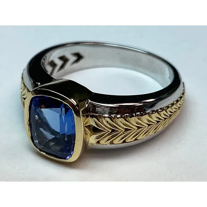 Two Tone Solitaire Tanzanite Ring Cushion Bezel Set 550 Carats HarryChadEntcom Rings Two Tone Solitaire Tanzanite Ring Cushion Bezel Set 550 Carats HarryChadEntcom Rings