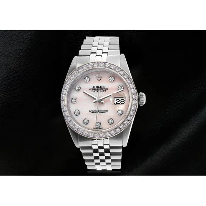 Watches GB Pink Diamond Dial Rolex Datejust Watch Oyster Perpetual Bezel Diamond QUICK SET