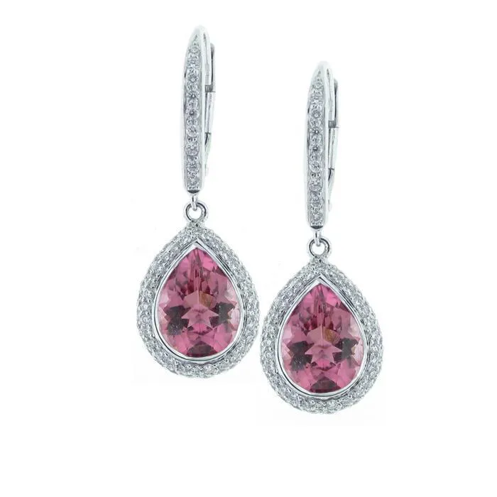 White Gold 14K 1230 Carats Tourmaline Natural Earth Mined Diamonds Dangle Earrings GB Earrings White Gold 14K 1230 Carats Tourmaline Natural Earth Mined Diamonds Dangle Earrings GB Earrings