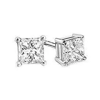 White Gold 4 Prong Set Princess Solitaire Real Natural Earth Mined Diamond Stud Earrings 14K GB Earrings White Gold 4 Prong Set Princess Solitaire Real Natural Earth Mined Diamond Stud Earrings 14K GB Earrings